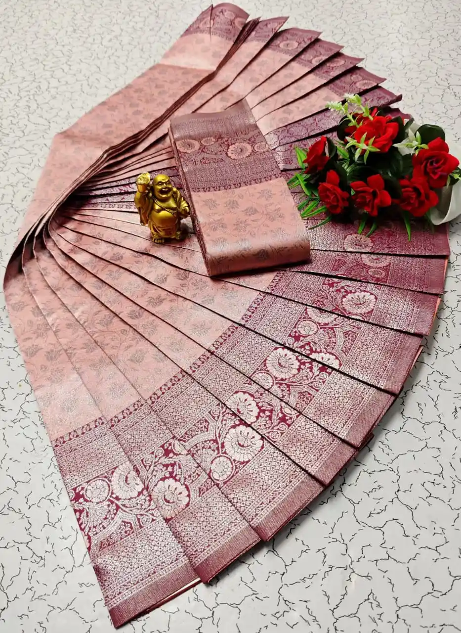 Soft Silk Printed Saree With Unstitched Blouse - Silver Blue